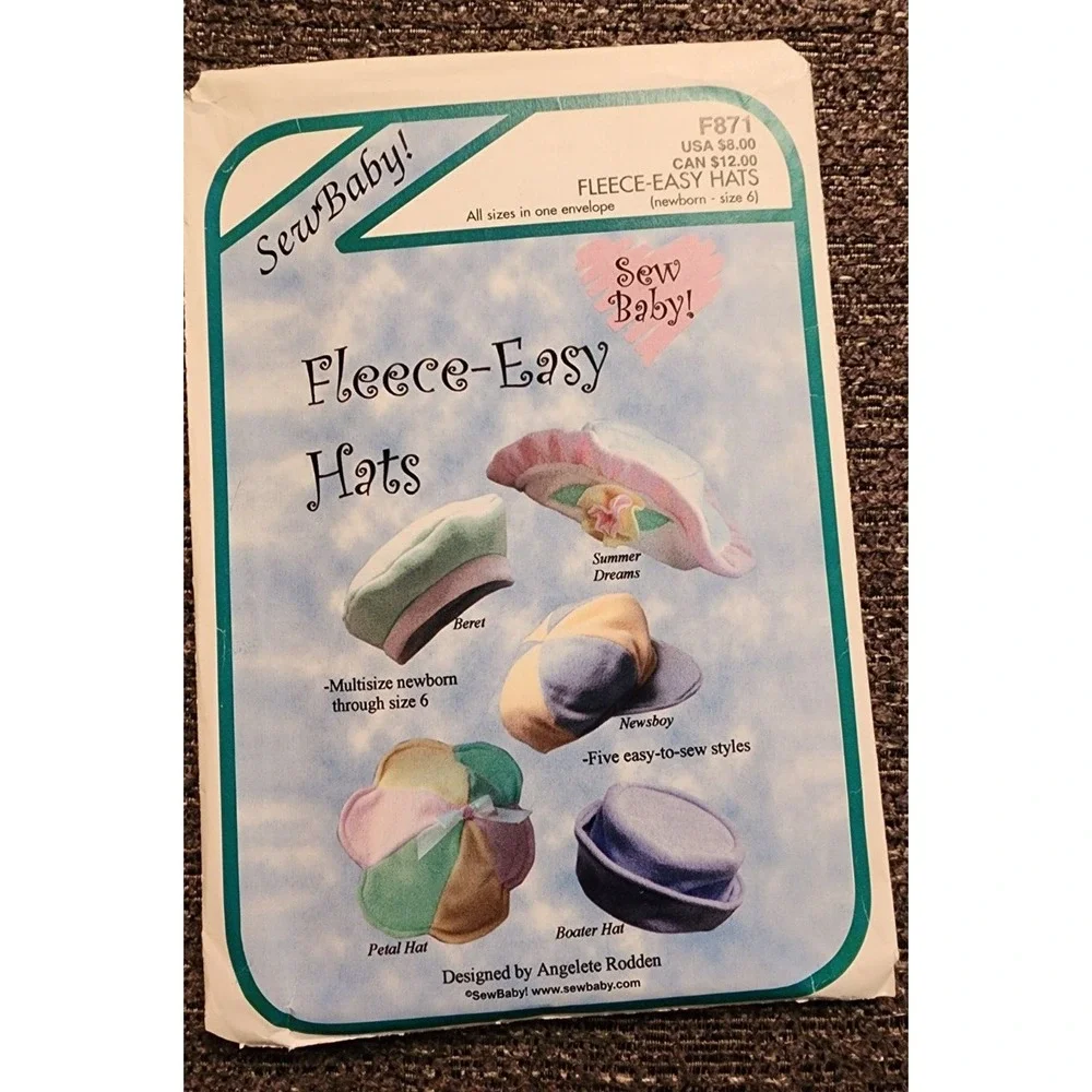Sew Baby Fleece-Easy Hats Pattern #F871  See description for‎ Sizes